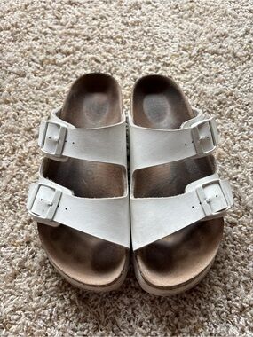 Birkenstock Papillio Arizona Flex White Platform Slides Sandals Sz 36